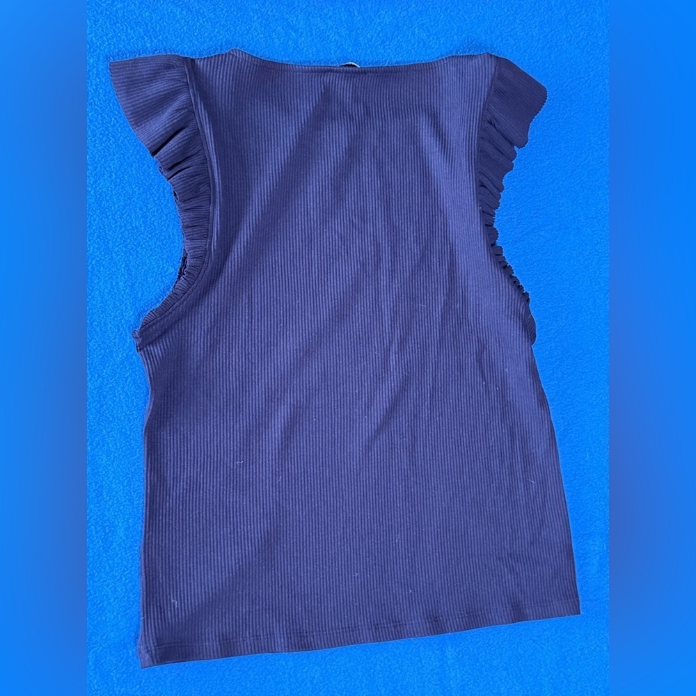 J.‎ Crew NWT Flutter Sleeve Ribbed Stretch Babydoll Top Womens Sz L - Picture 2 of 5